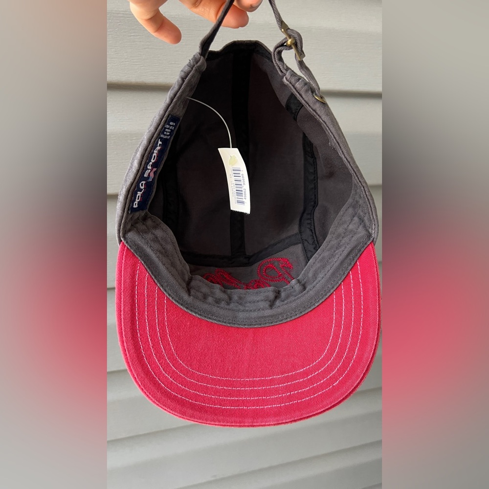 RARE- Vintage 90’s Polo Sport 5 Panel Adjustable Strap Hat Cap Gray/Red - Picture 7 of 10